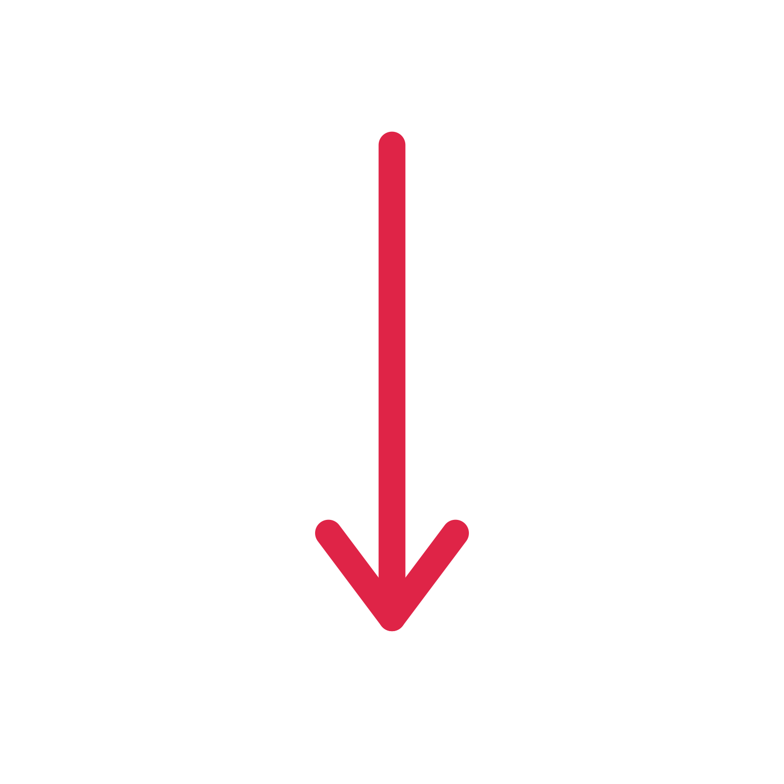 A straight directional arrow pointing south with an open arrowhead.