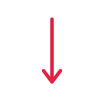 A straight directional arrow pointing south with a open arrowhead.