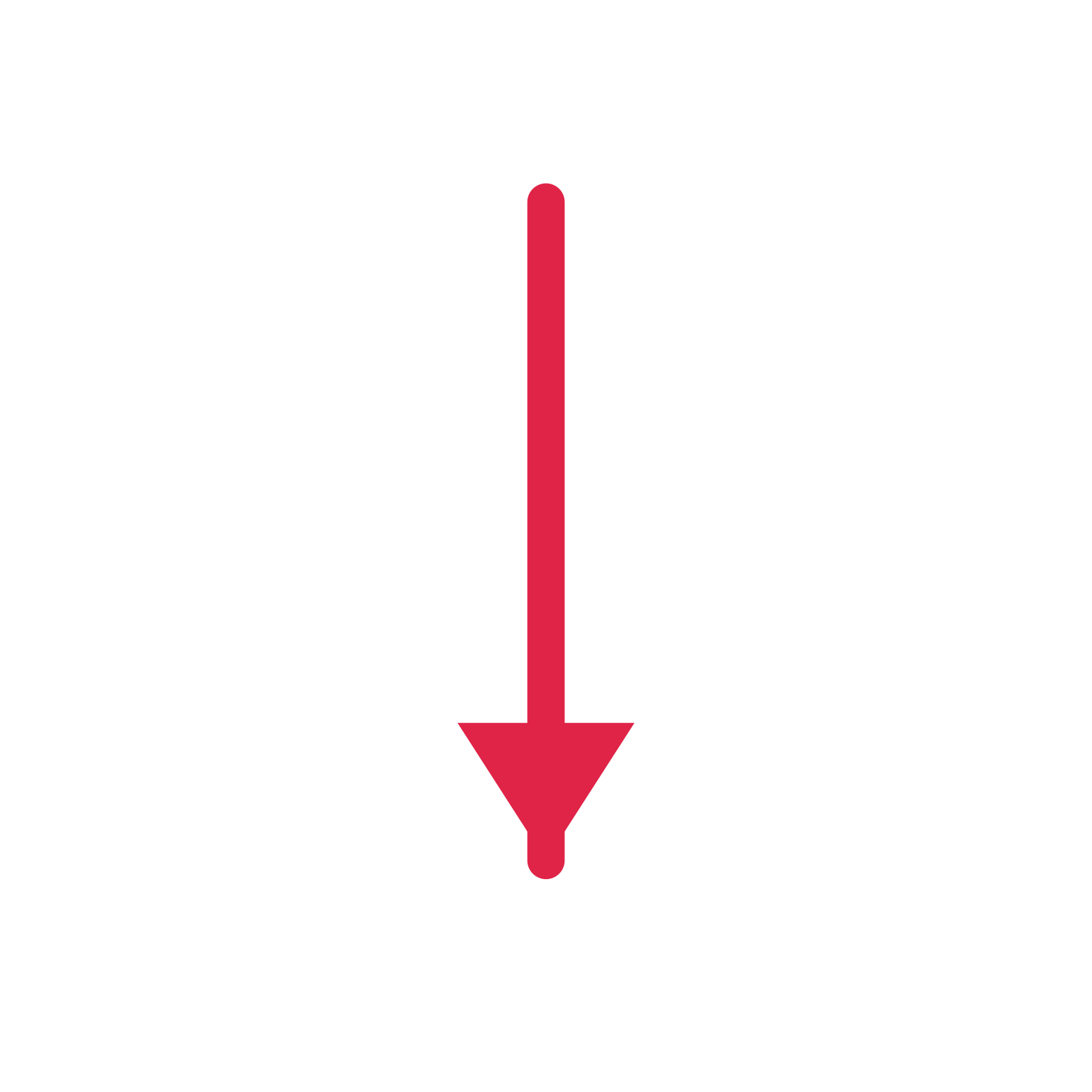 A straight directional arrow pointing south with a solid arrowhead.