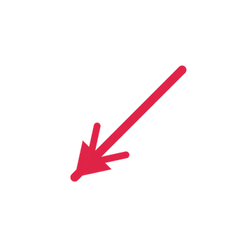 A straight directional arrow pointing south west with a double arrowhead.