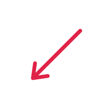 A straight directional arrow pointing south west with a open arrowhead.