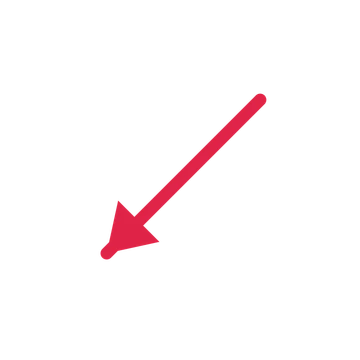 A straight directional arrow pointing south west with a solid arrowhead.