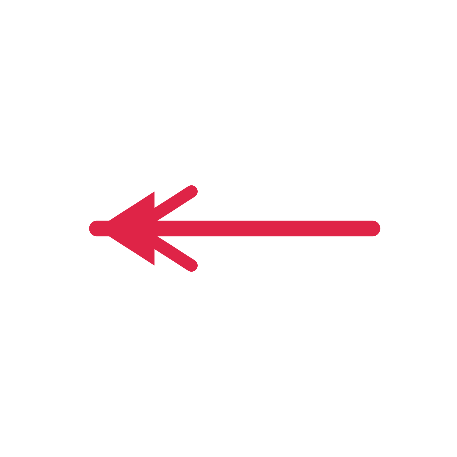 A straight directional arrow pointing west with a double arrowhead.