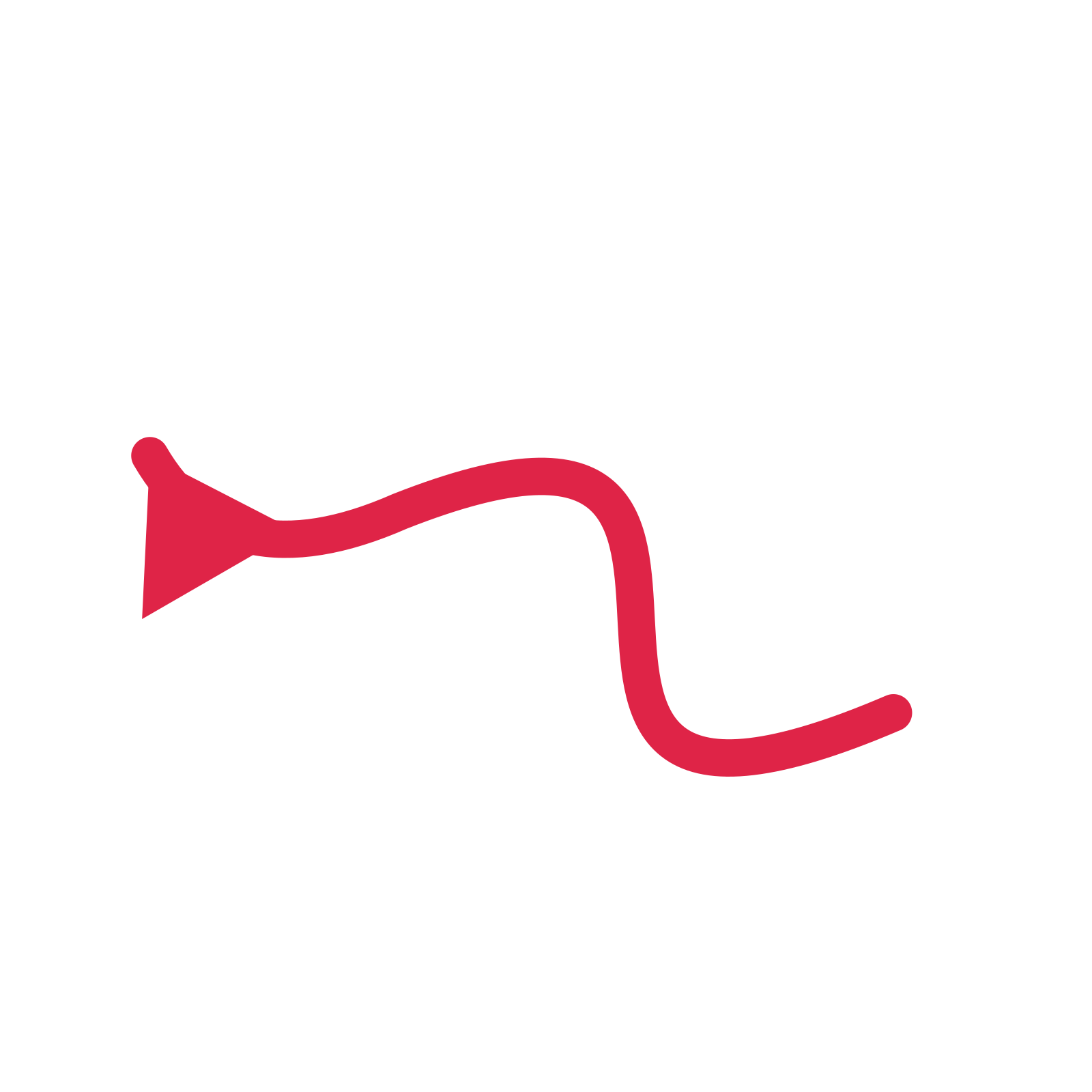 A wave directional arrow pointing north west with a solid arrowhead.