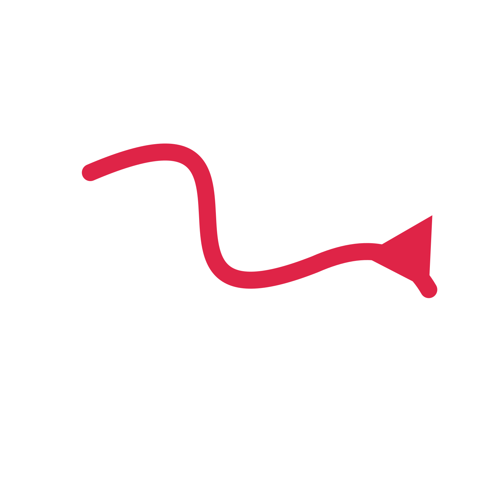 A wave directional arrow pointing south east with a solid arrowhead.