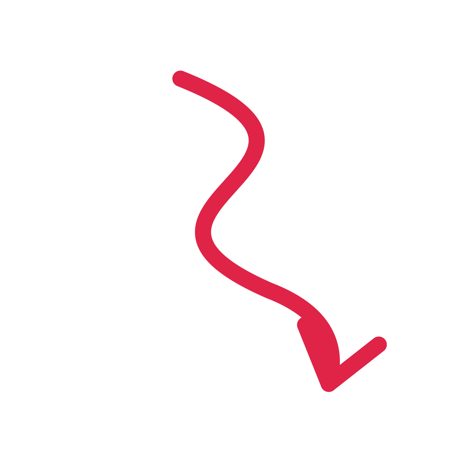 A wave directional arrow pointing south with an open arrowhead.