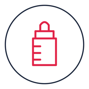 Baby feeding bottle drawn as a medallion icon with clean rounded lines.