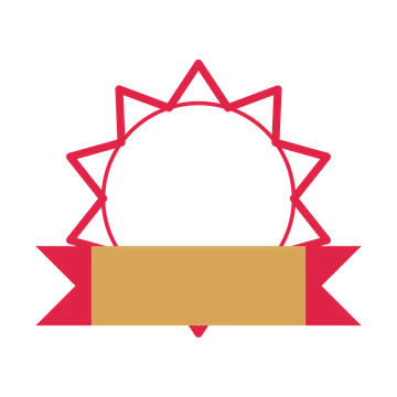An open 10-point badge with deep scallops, with a folded ribbon.
