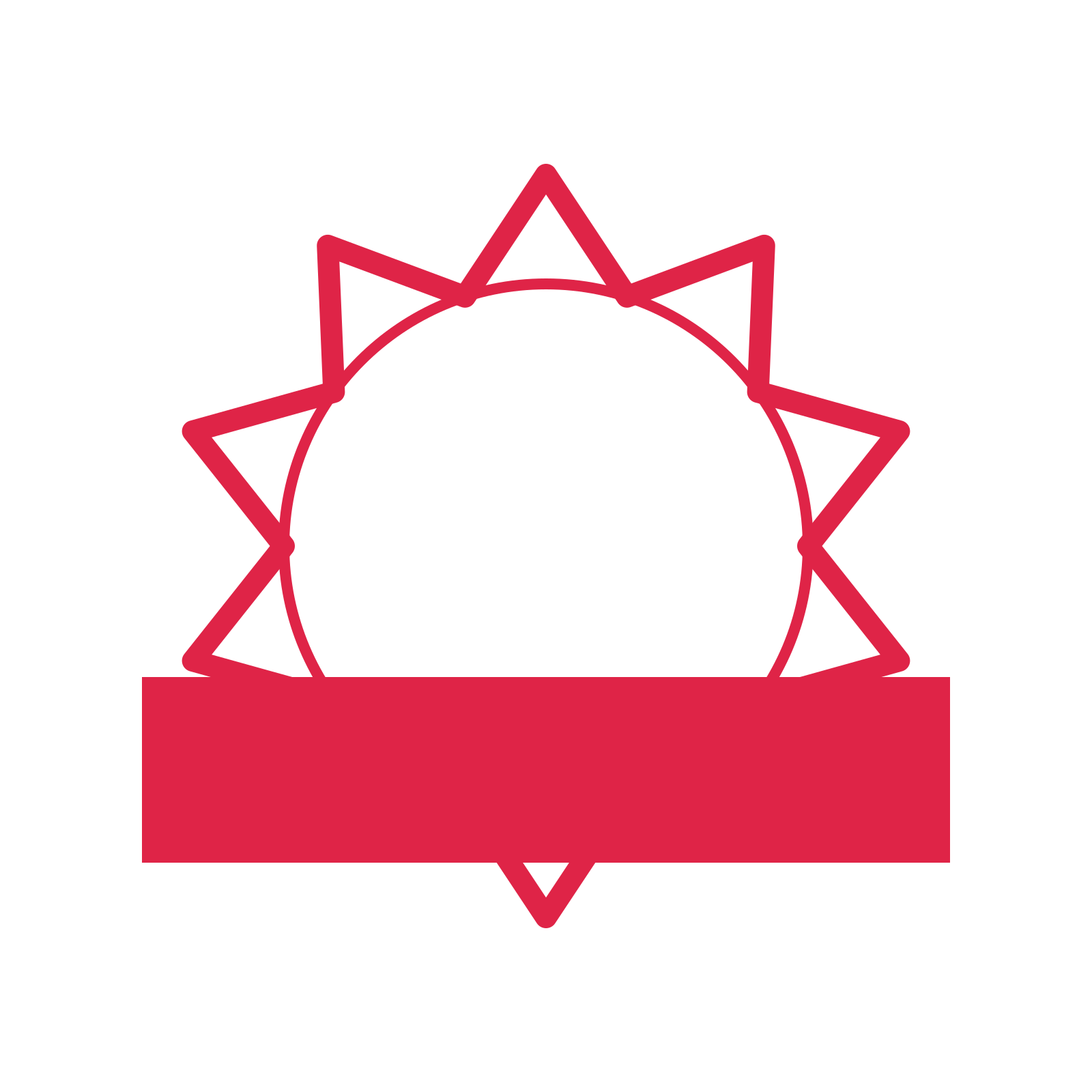 An open 10-point badge with deep scallops, with a straight ribbon.