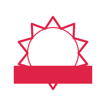 An open 10-point badge with deep scallops, with a straight ribbon.