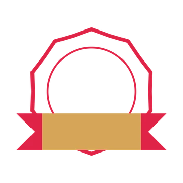 An open 10-point badge with shallow scallops, with a folded ribbon.