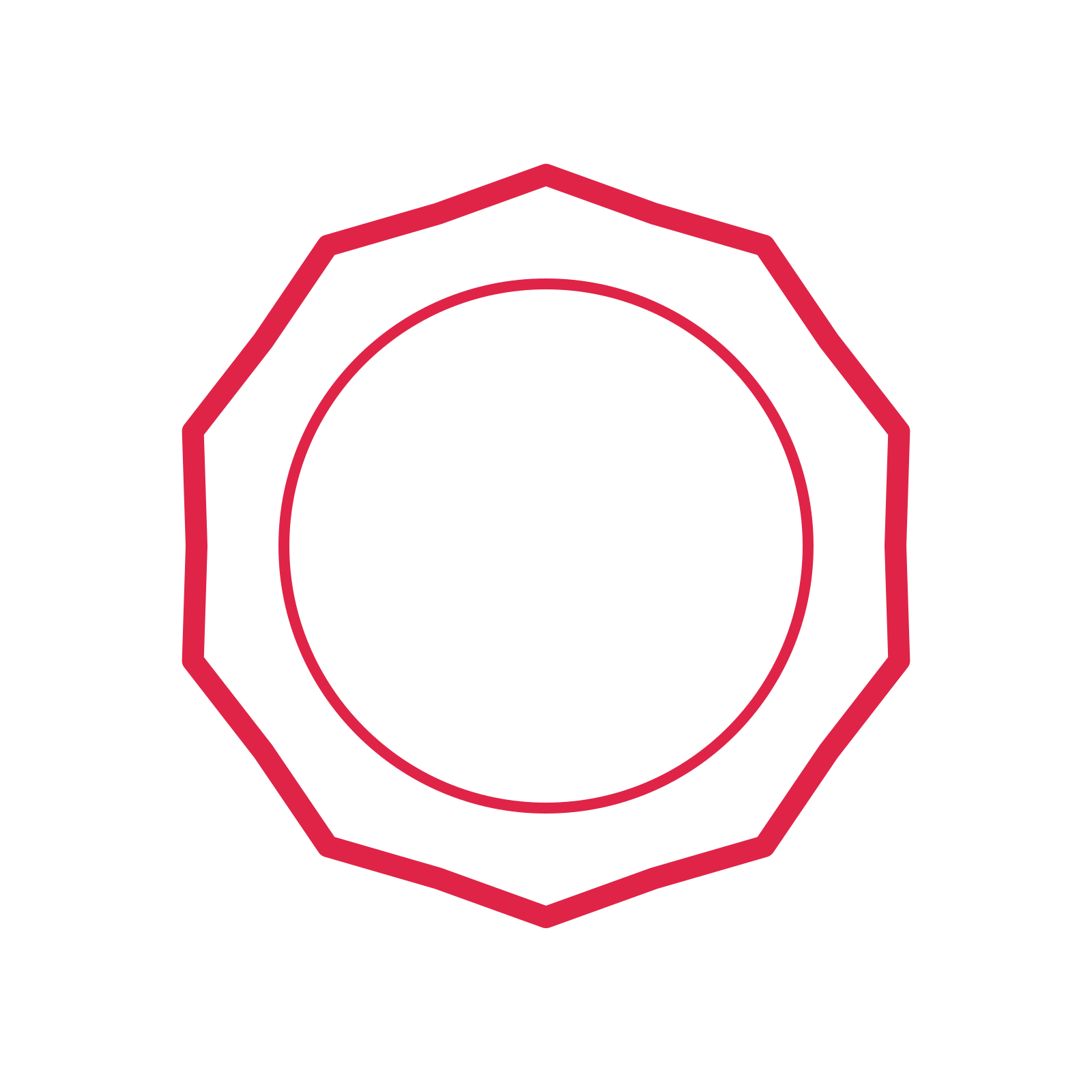 An open 10-point badge with shallow scallops, without a ribbon.