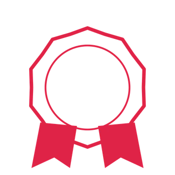 An open 10-point badge with shallow scallops, with a split ribbon.
