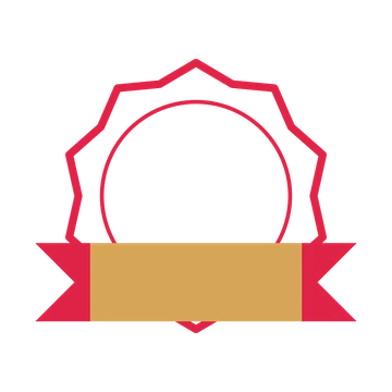 An open 10-point badge with soft scallops, with a folded ribbon.