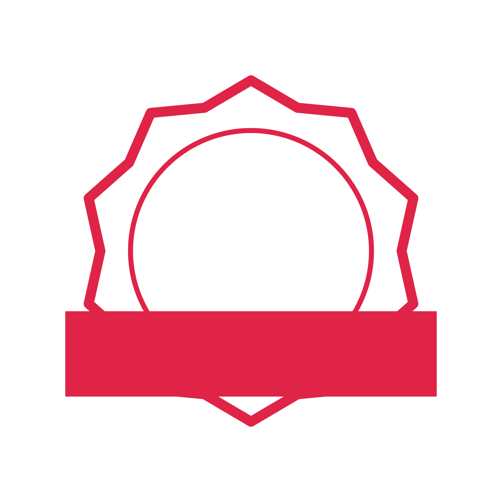 An open 10-point badge with soft scallops, with a straight ribbon.