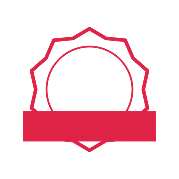 An open 10-point badge with soft scallops, with a straight ribbon.