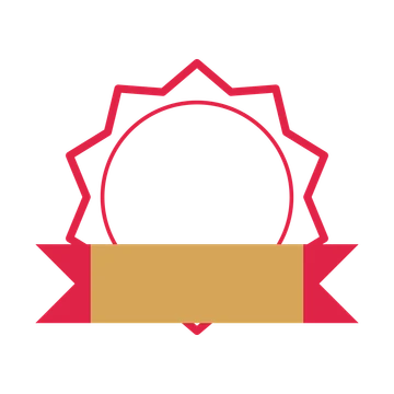An open 10-point badge with classic scallops, with a folded ribbon.