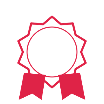 An open 10-point badge with classic scallops, with a split ribbon.