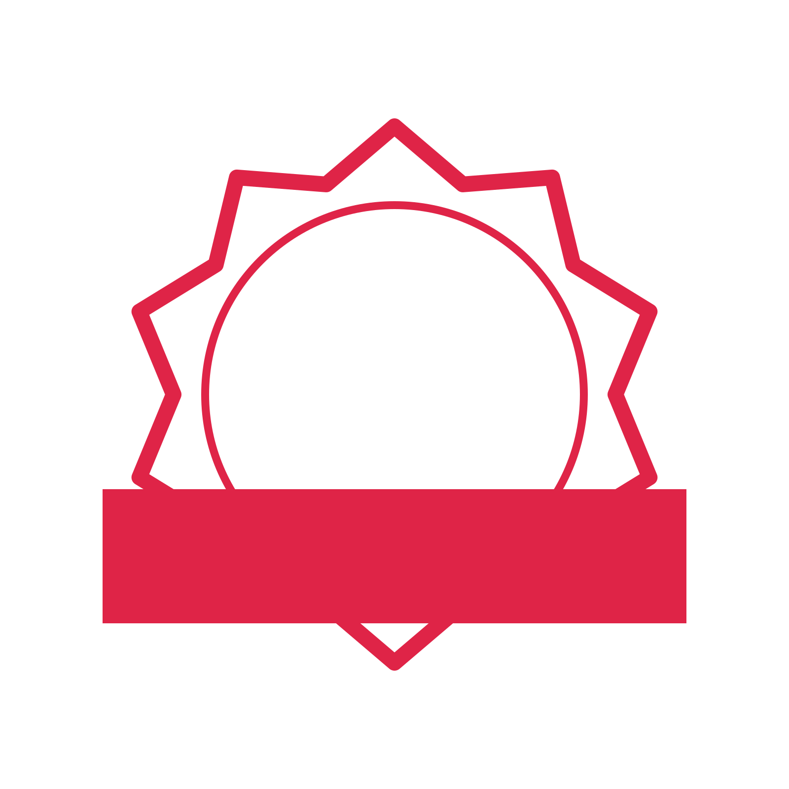 An open 10-point badge with classic scallops, with a straight ribbon.