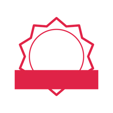 An open 10-point badge with classic scallops, with a straight ribbon.