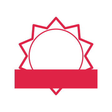 An open 10-point badge with pronounced scallops, with a straight ribbon.