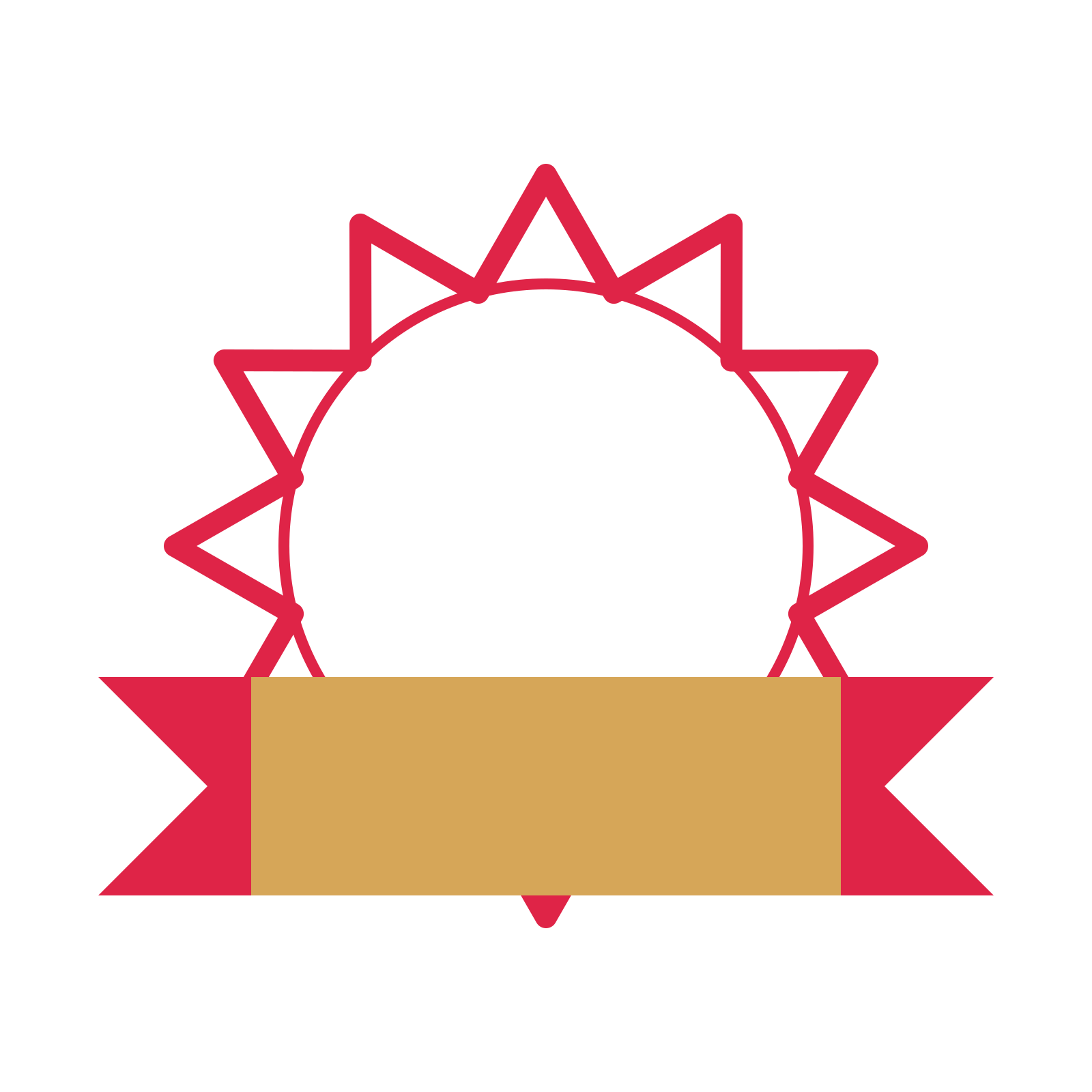 An open 12-point badge with deep scallops, with a folded ribbon.