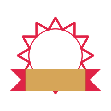 An open 12-point badge with deep scallops, with a folded ribbon.