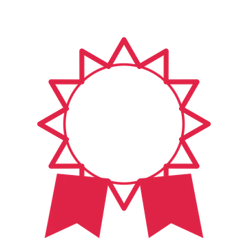 An open 12-point badge with deep scallops, with a split ribbon.