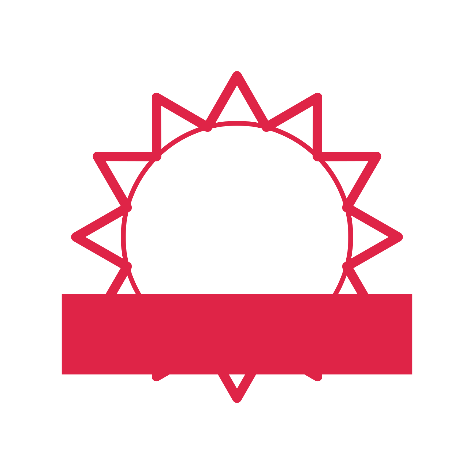An open 12-point badge with deep scallops, with a straight ribbon.