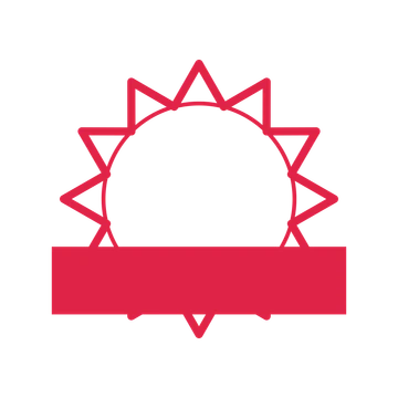 An open 12-point badge with deep scallops, with a straight ribbon.