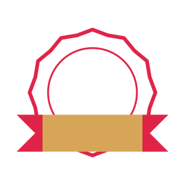 An open 12-point badge with shallow scallops, with a folded ribbon.
