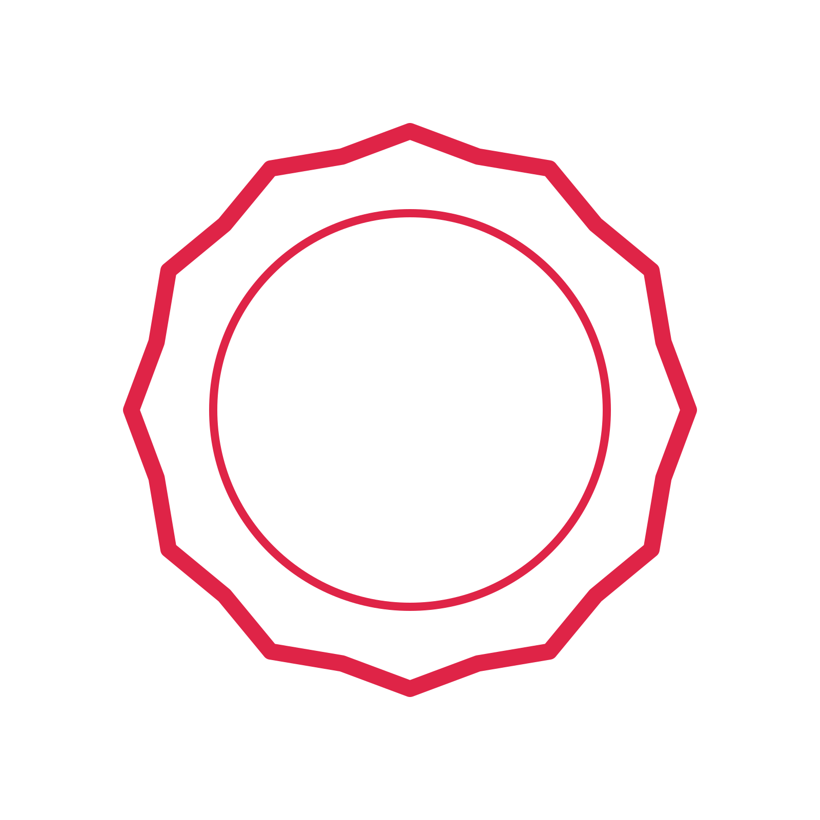 An open 12-point badge with shallow scallops, without a ribbon.