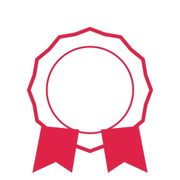 An open 12-point badge with shallow scallops, with a split ribbon.