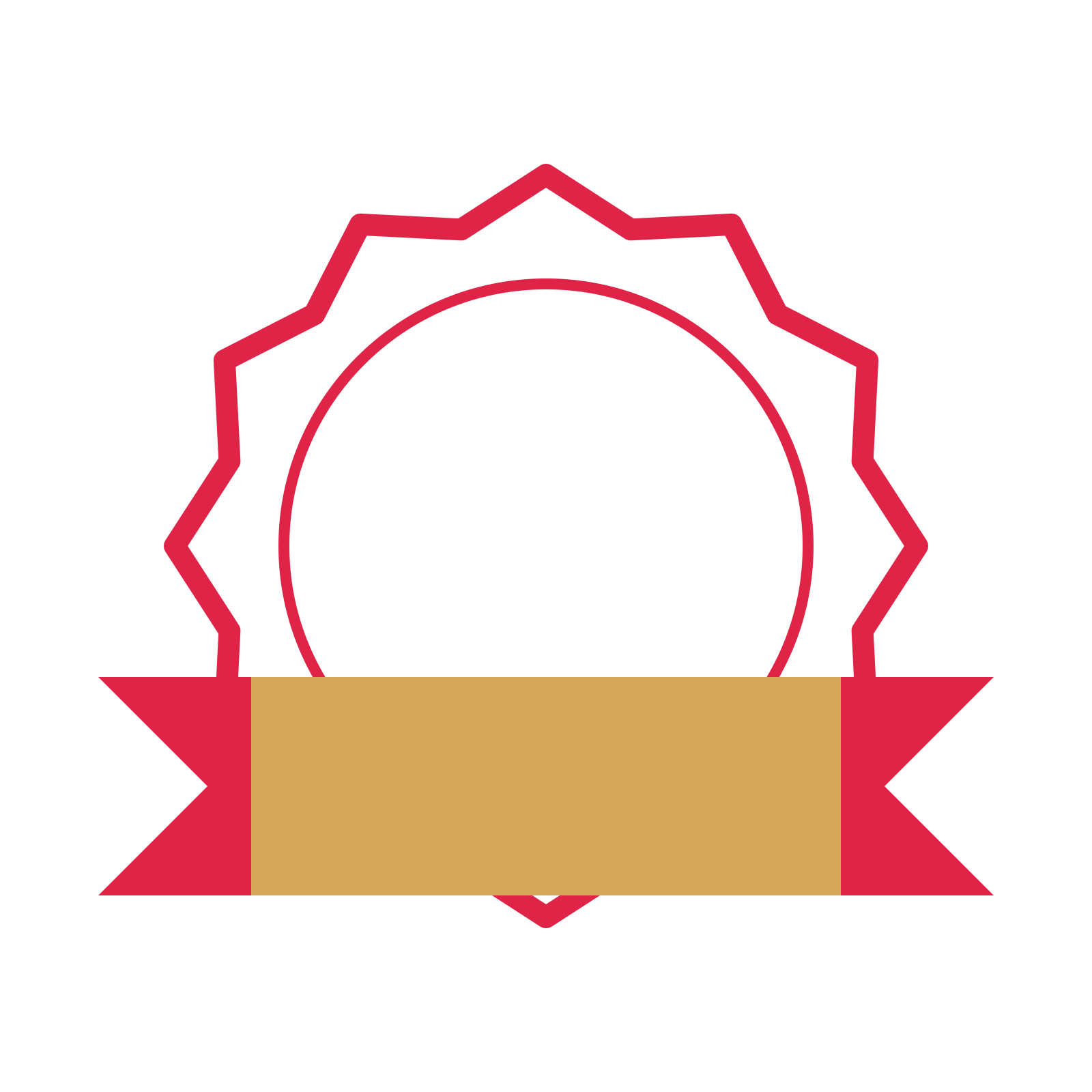 An open 12-point badge with soft scallops, with a folded ribbon.