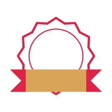 An open 12-point badge with soft scallops, with a folded ribbon.