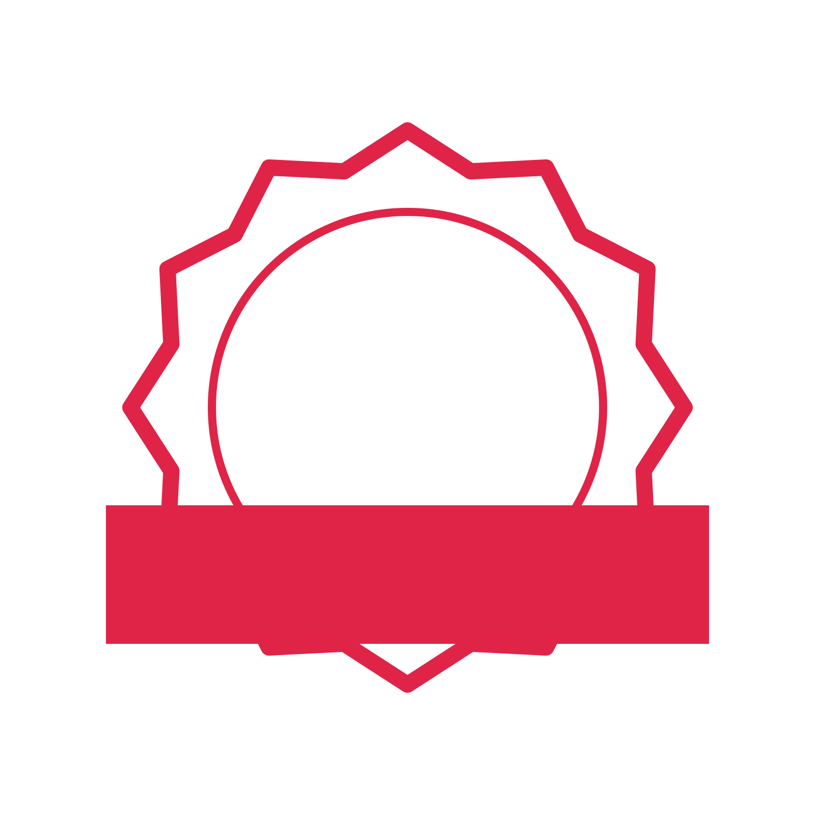 An open 12-point badge with soft scallops, with a straight ribbon.