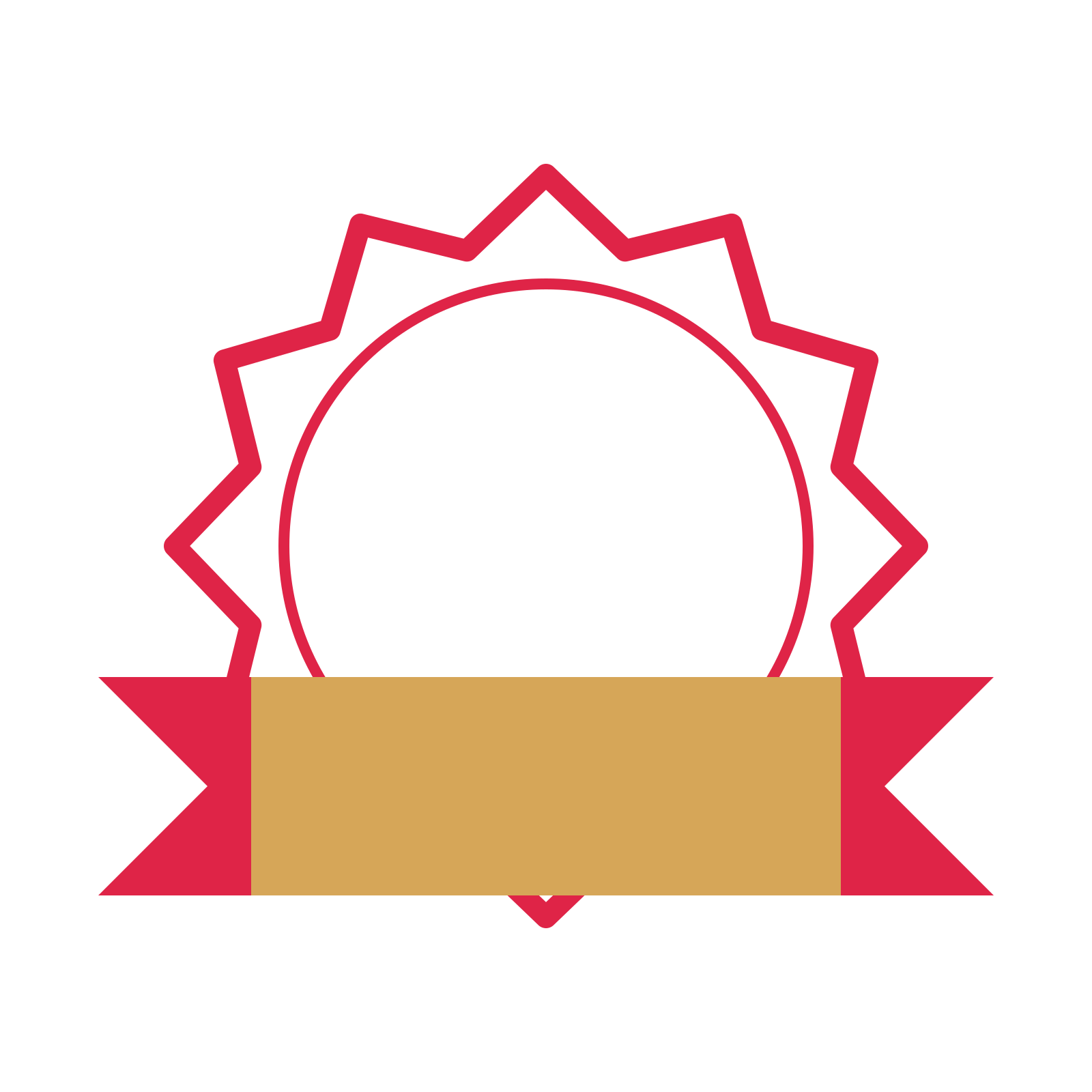 An open 12-point badge with classic scallops, with a folded ribbon.