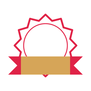 An open 12-point badge with classic scallops, with a folded ribbon.