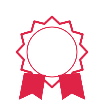 An open 12-point badge with classic scallops, with a split ribbon.