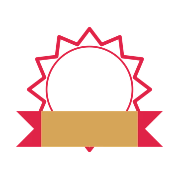 An open 12-point badge with pronounced scallops, with a folded ribbon.
