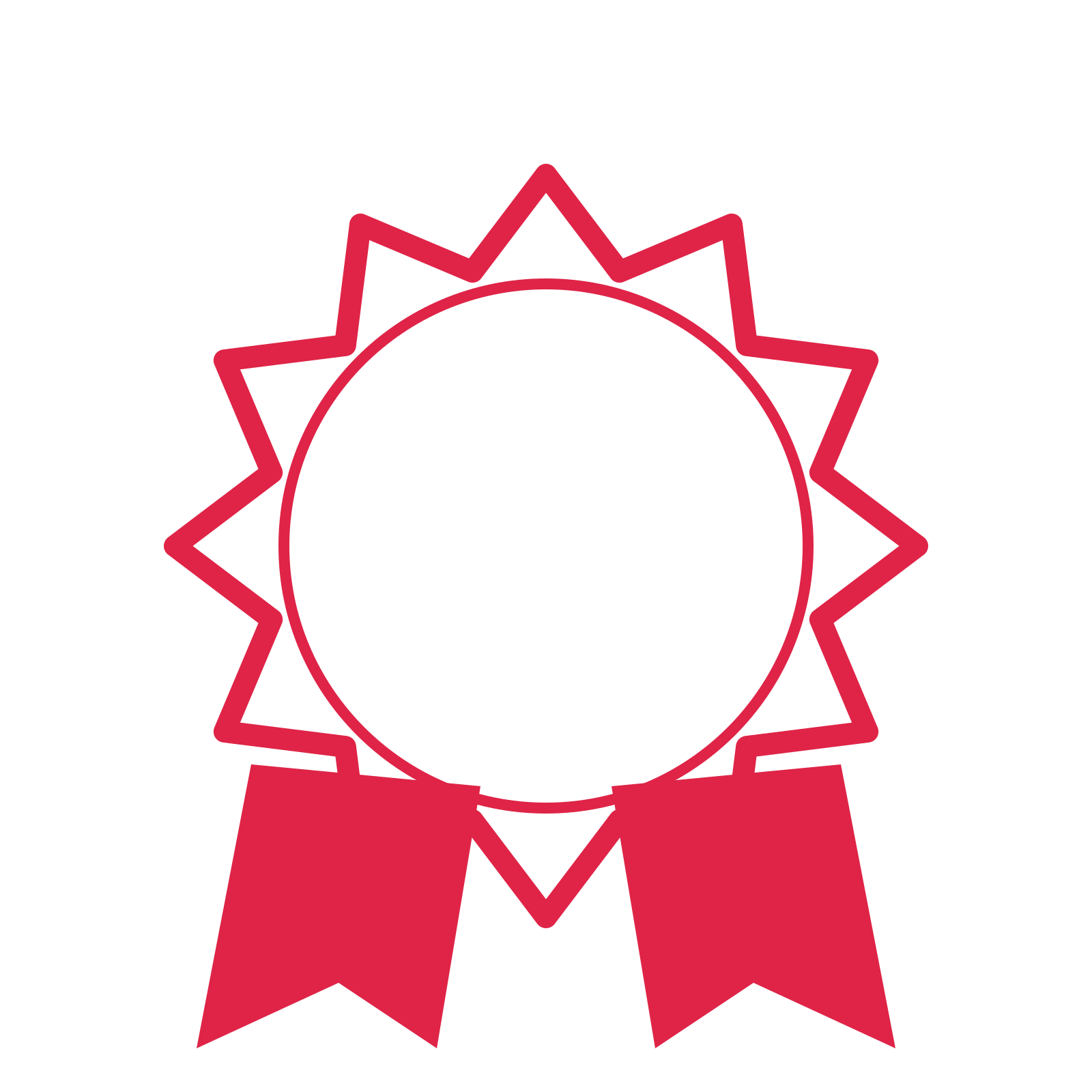 An open 12-point badge with pronounced scallops, with a split ribbon.