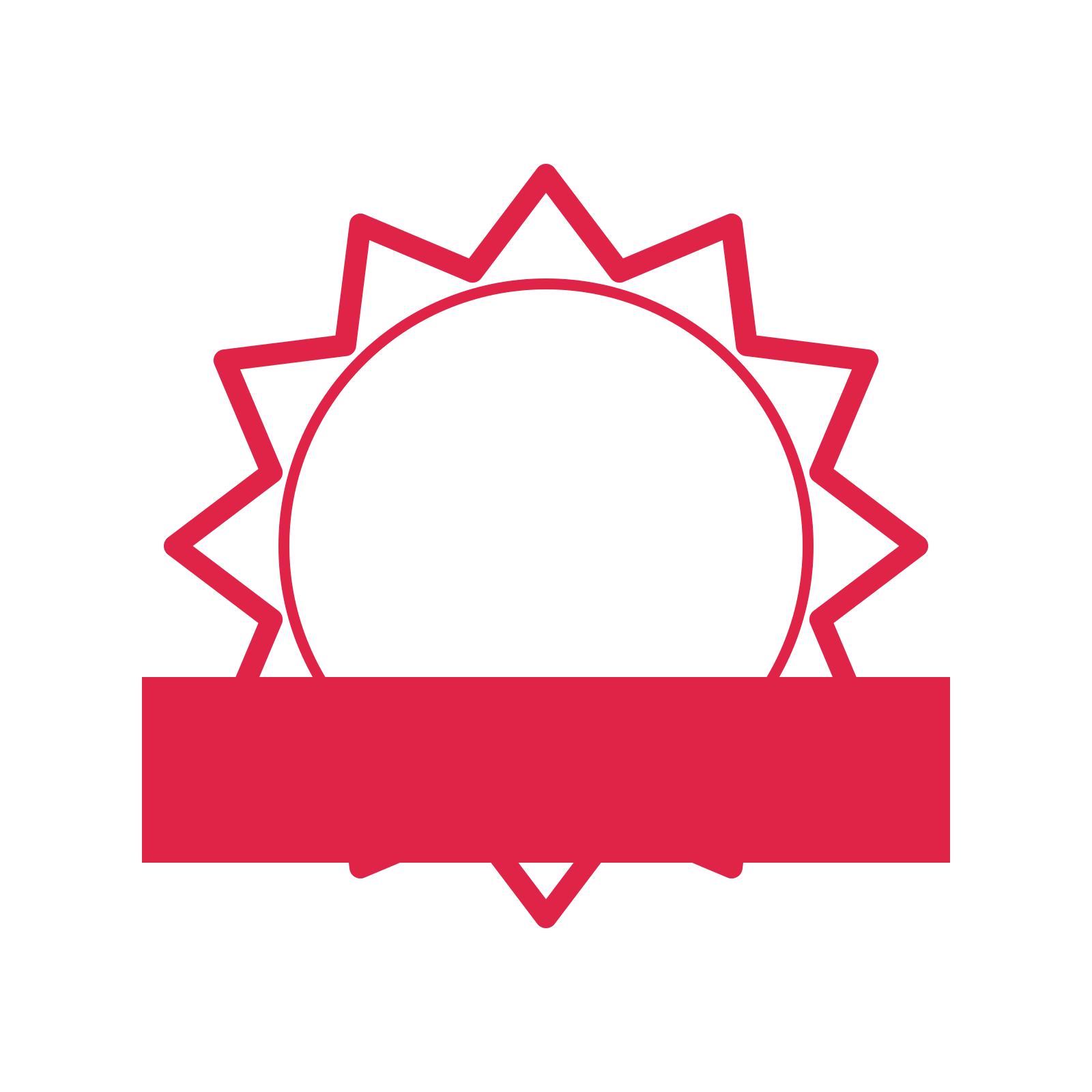 An open 12-point badge with pronounced scallops, with a straight ribbon.