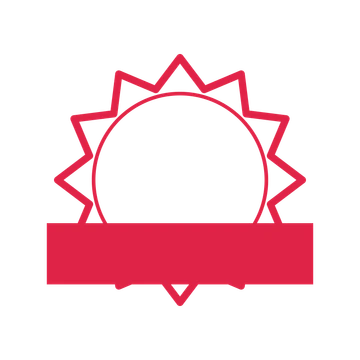 An open 12-point badge with pronounced scallops, with a straight ribbon.