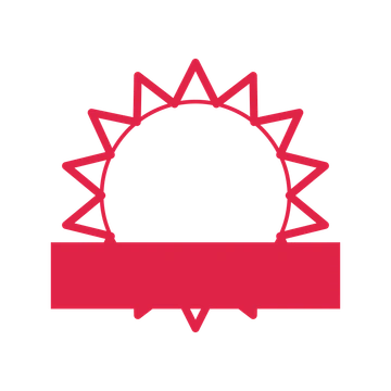 An open 14-point badge with deep scallops, with a straight ribbon.