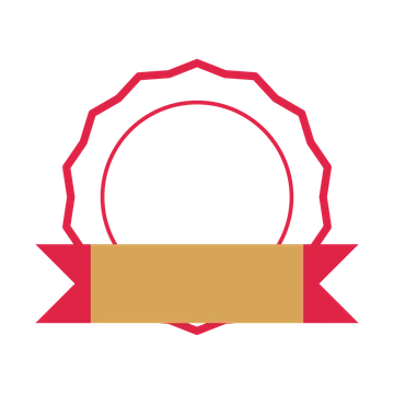 An open 14-point badge with shallow scallops, with a folded ribbon.