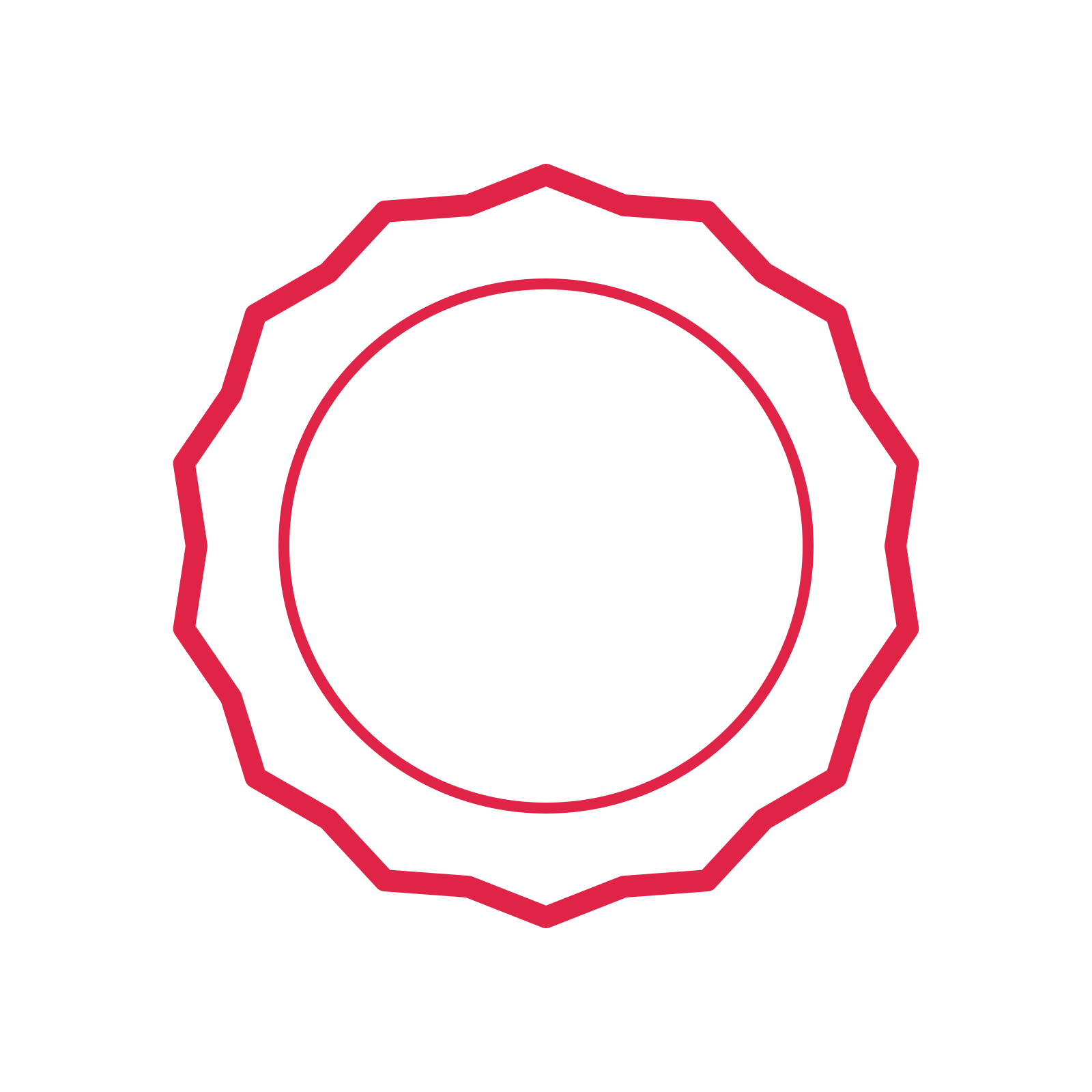An open 14-point badge with shallow scallops, without a ribbon.
