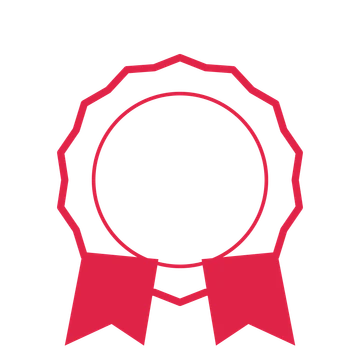 An open 14-point badge with shallow scallops, with a split ribbon.