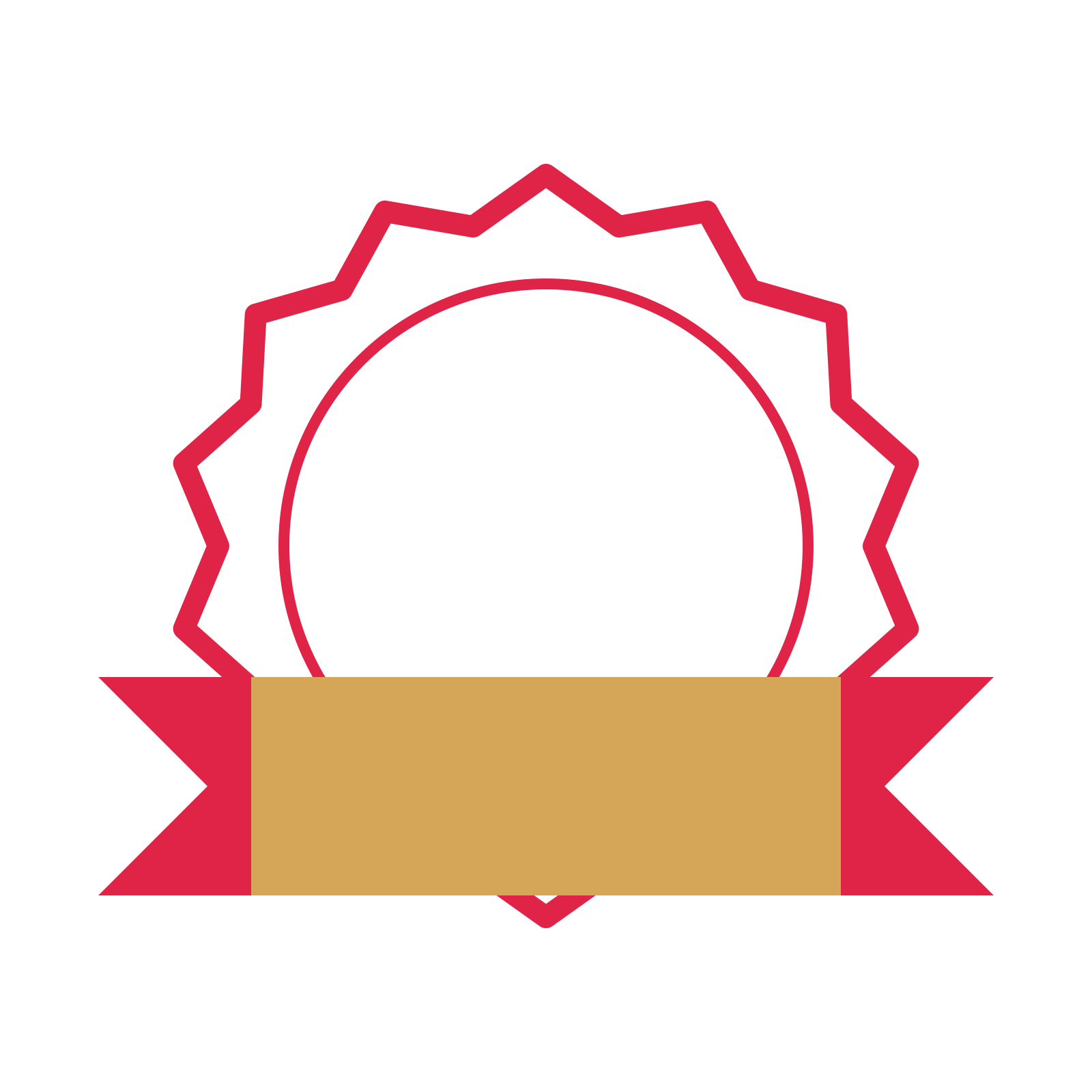 An open 14-point badge with soft scallops, with a folded ribbon.