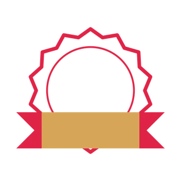 An open 14-point badge with soft scallops, with a folded ribbon.