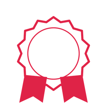 An open 14-point badge with soft scallops, with a split ribbon.